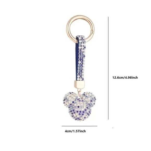 Mickey Shape Rhinestone keychain/pendant & fur ball SILVER/WHITE - Picture 5 of 5